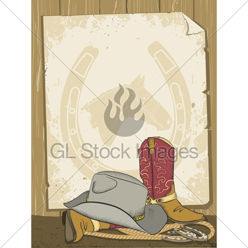 500x500 Cowboy Background With Boots And Hat Vector Old Paper Gl Stock