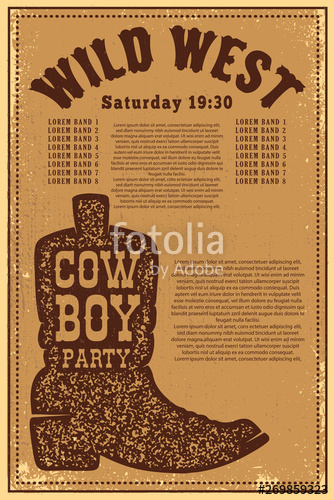 334x500 Wild West Party Poster Template With Cowboy Boot On Grunge