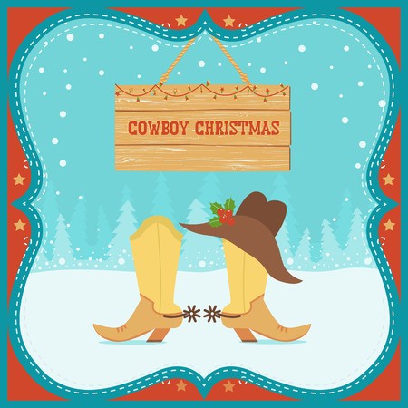 450x450 Cowboy Christmas Card With Western Boots And Hat On Winter