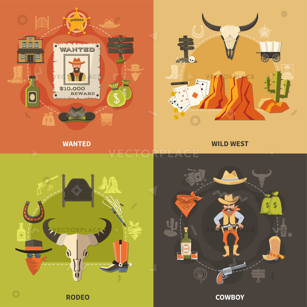 1000x1000 Cowboy Design Concept Wild West Wanted Vector Illustration