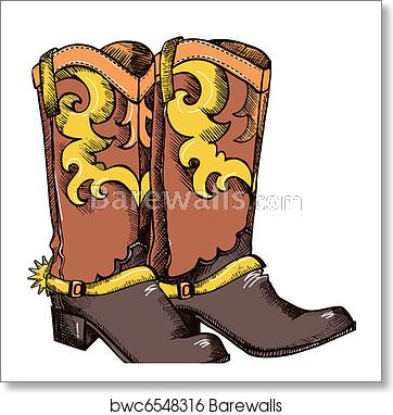 362x382 Cowboy Boots Vector Graphic Image, Art Print Barewalls Posters
