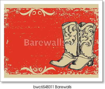 435x370 Cowboy Boots Vector Graphic Image With Grunge Background For Text