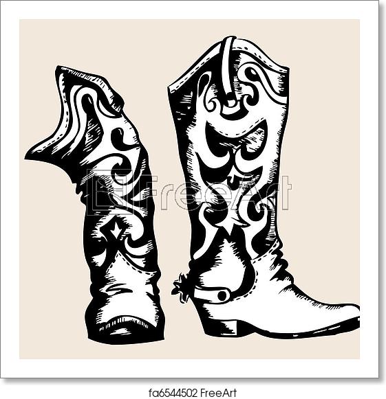 561x581 Free Art Print Of Cowboy Boots Vector Graphic Image Freeart