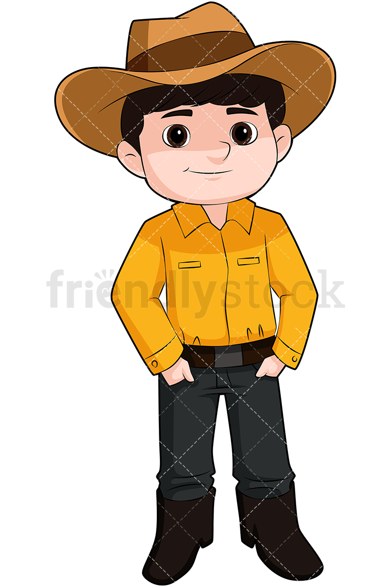 800x1200 Cute Kid Wearing Cowboy Hat Cartoon Vector Clipart