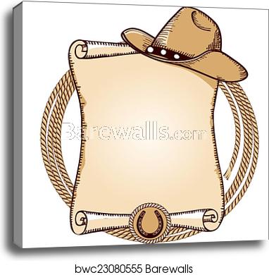 382x390 Cowboy Hat And Lasso Vector American Illustration, Canvas Print