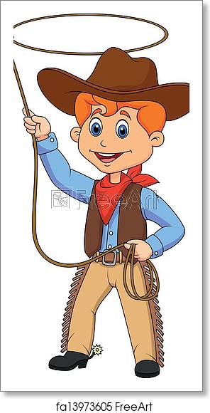 296x580 Free Art Print Of Cowboy Kid Cartoon Twirling A Lasso Vector