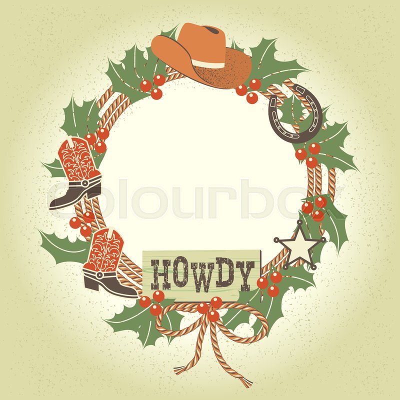 800x800 Western Christmas Wreath With Cowboy Stock Vector Colourbox