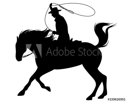 500x400 Cowboy Riding A Horse And Throwing Lasso Black Vector Silhouette