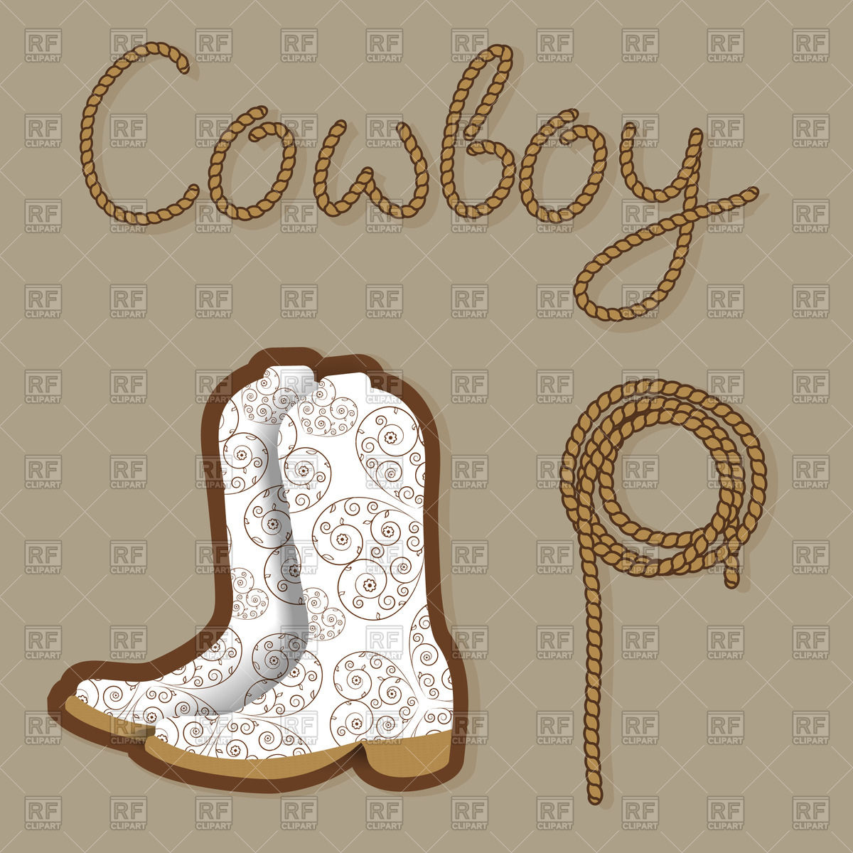 1200x1200 Cowboy Poster With Boots And Lasso Rope Vector Image Of Objects