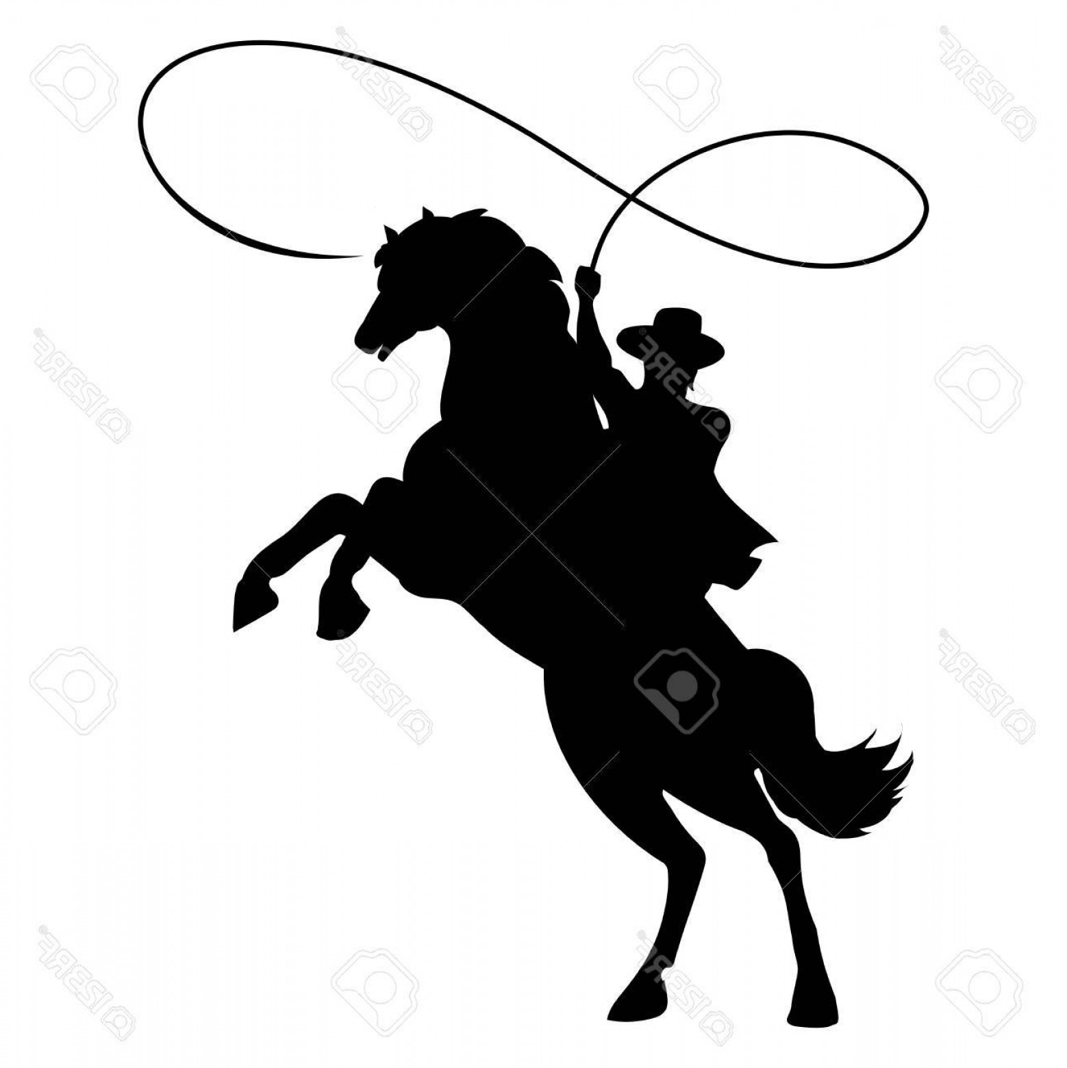 1558x1560 Photostock Vector Cowboy Silhouette With Rope Lasso On Horse