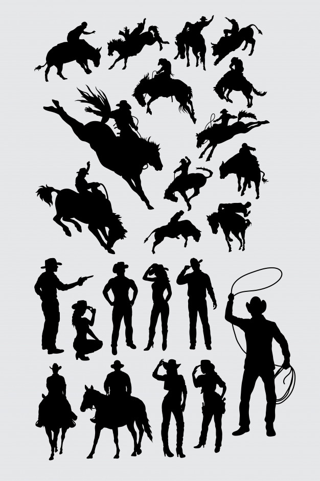 626x941 Cowboy Cowgirl And Rodeo Sport Silhouette Vector Premium Download