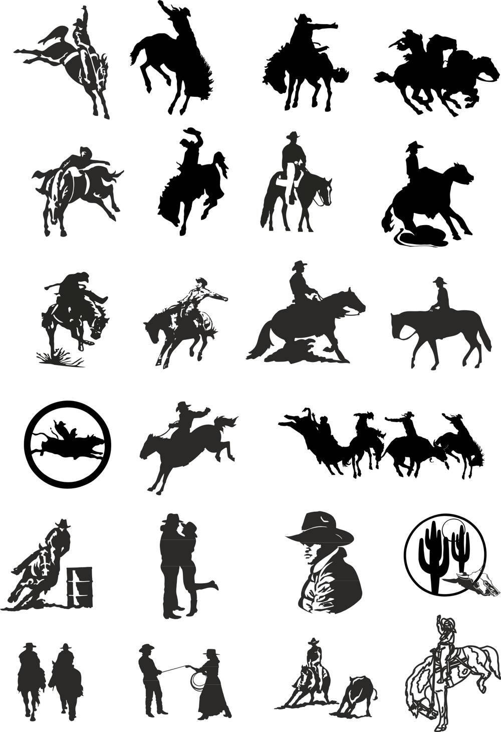 1000x1460 Cowboy Silhouette Vector Set Free Vector Cdr Download