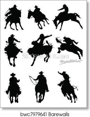 292x382 Horse Rodeo Silhouettes Vector Il, Art Print Barewalls Posters