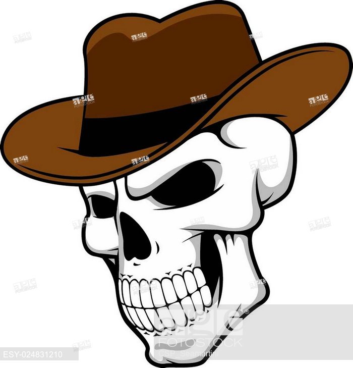 700x729 Cowboy Skull Wearing A Stylish Fedora Hat, Stock Vector, Vector