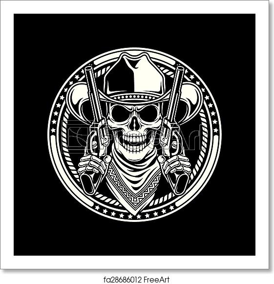 561x581 Free Art Print Of Cowboy Skull Hold Guns Fully Editable Vector