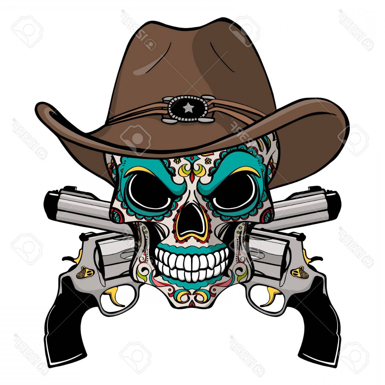 1560x1560 Photostock Vector Cowboy Skull In A Western Hat And A Pair
