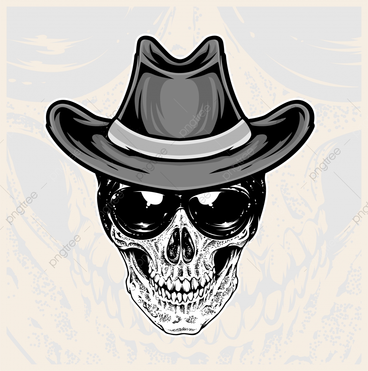 1200x1211 Skull Head Wearing Glasses And Cowboy Hats, Cowboys, Skulls