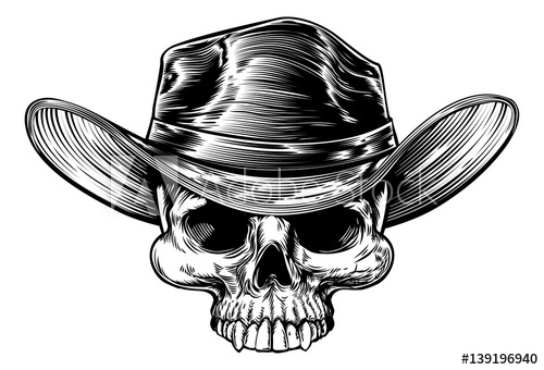 500x340 Cowboy Skull Hat Drawing