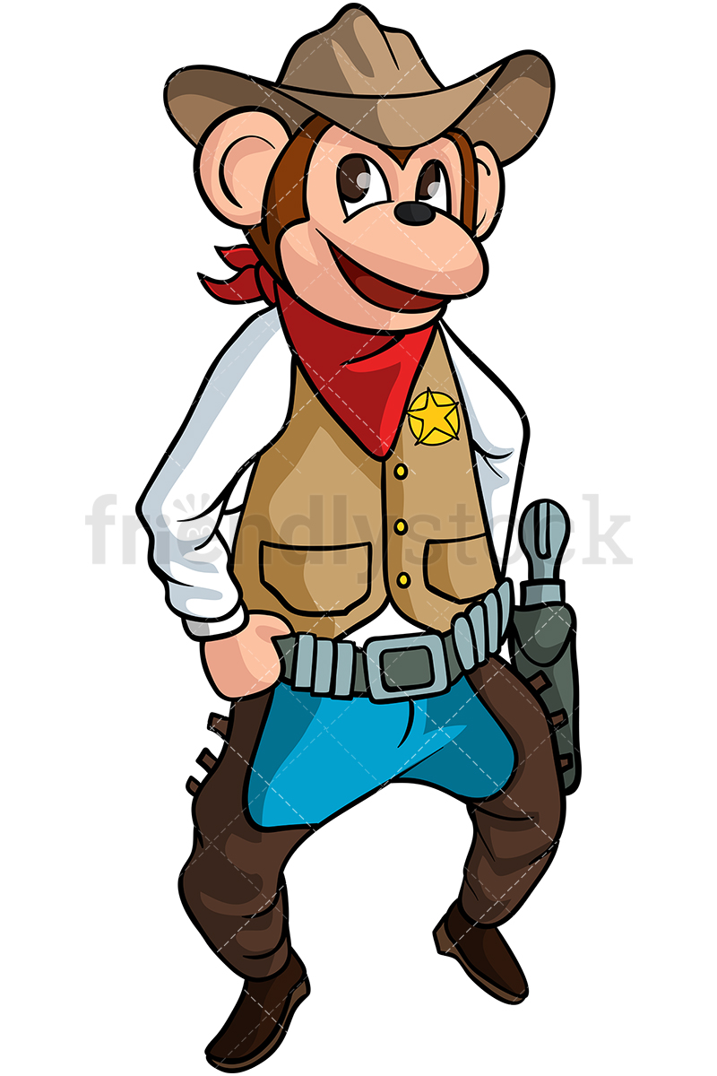 800x1200 Monkey Cowboy Cartoon Clipart Vector