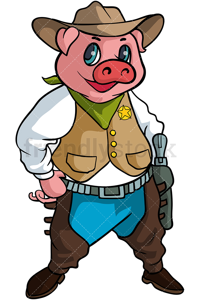 800x1200 Pig Cowboy Cartoon Clipart Vector