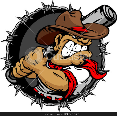 450x446 Tough Cowboy Baseball Player Holding Baseball Bat Stock Vector