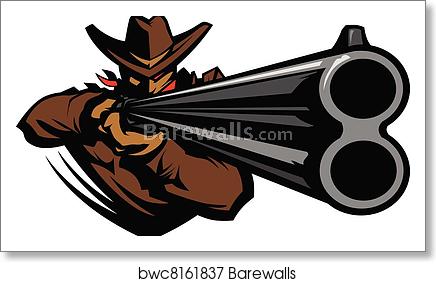 436x282 Cowboy Mascot Aiming Shotgun Vector, Art Print Barewalls Posters