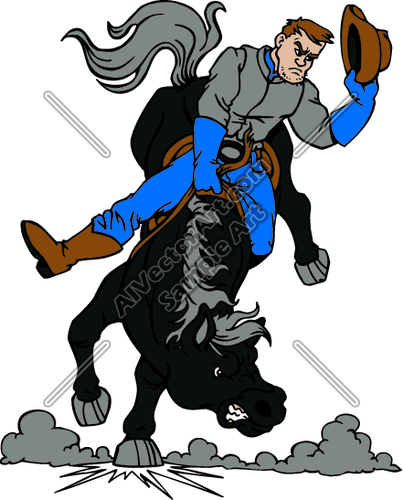 403x500 Cowboy Rodeo Riding A Angry Horse Clipart And Vectorart Sports