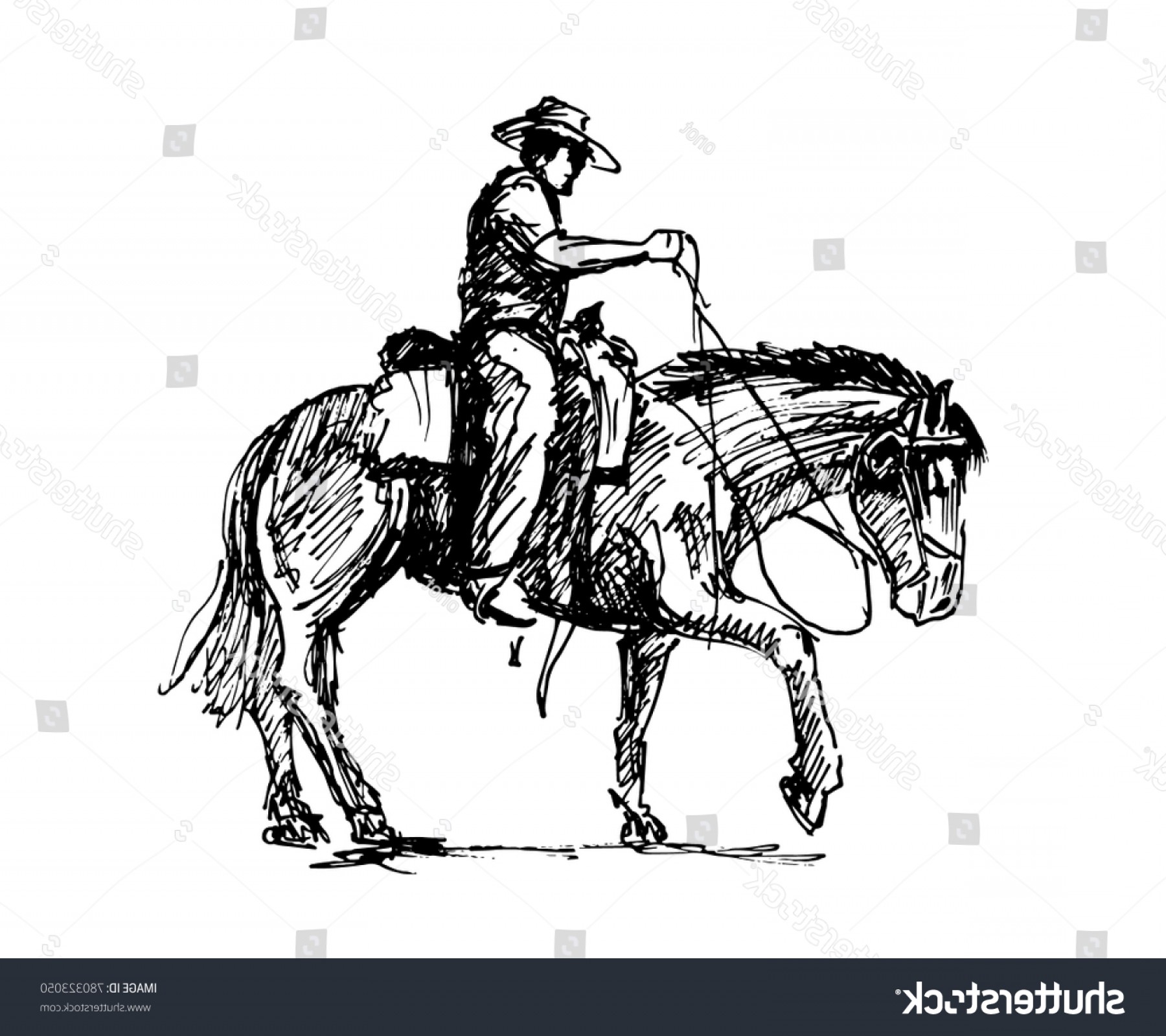 1800x1599 Hand Sketch Cowboy On Horse Vector Soidergi