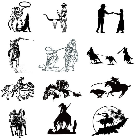 560x575 Black And White Cowboy Series A Vector Drawing Free Vector