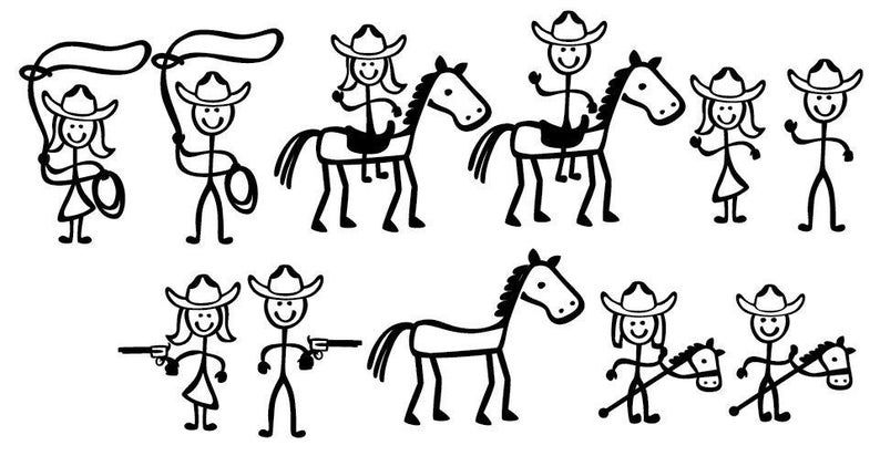 794x412 Stick Figure People Family Cowboy Themed Vector Art Etsy