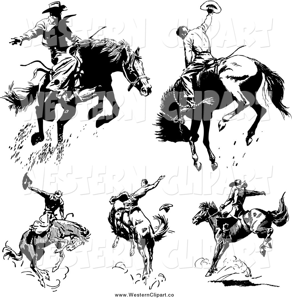 1024x1044 Vector Clip Art Of Black And White Retro Rodeo Cowboys On Bucking