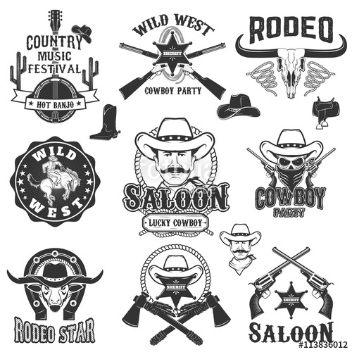 500x500 Cowboy Rodeo, Wild West Labels Country Music Party Stock Image