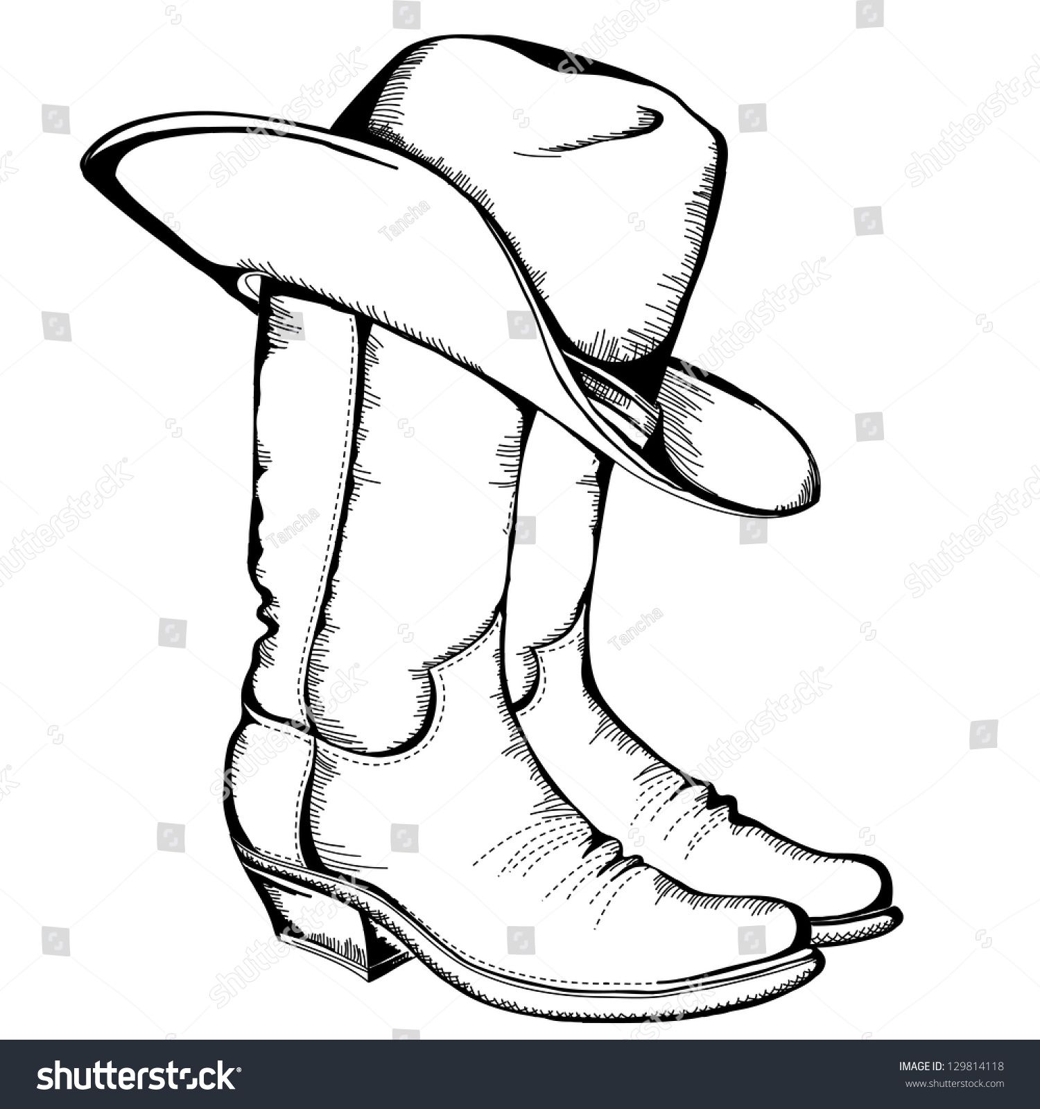 1500x1600 Cowboy Boots And Hat Vector Graphic Illustration Pebble Painting