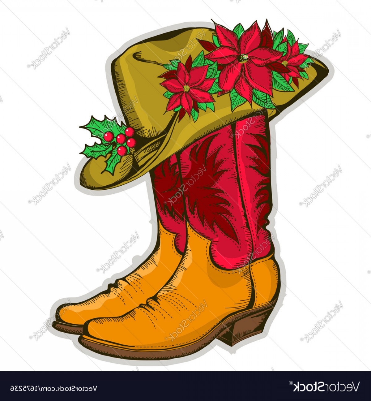 1200x1296 Christmas Cowboy Boots And Western Hat With Vector Catchsplace