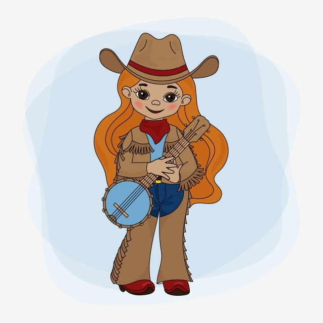 640x640 Cowgirl Banjo American Cowboy Western Music Festival Vector