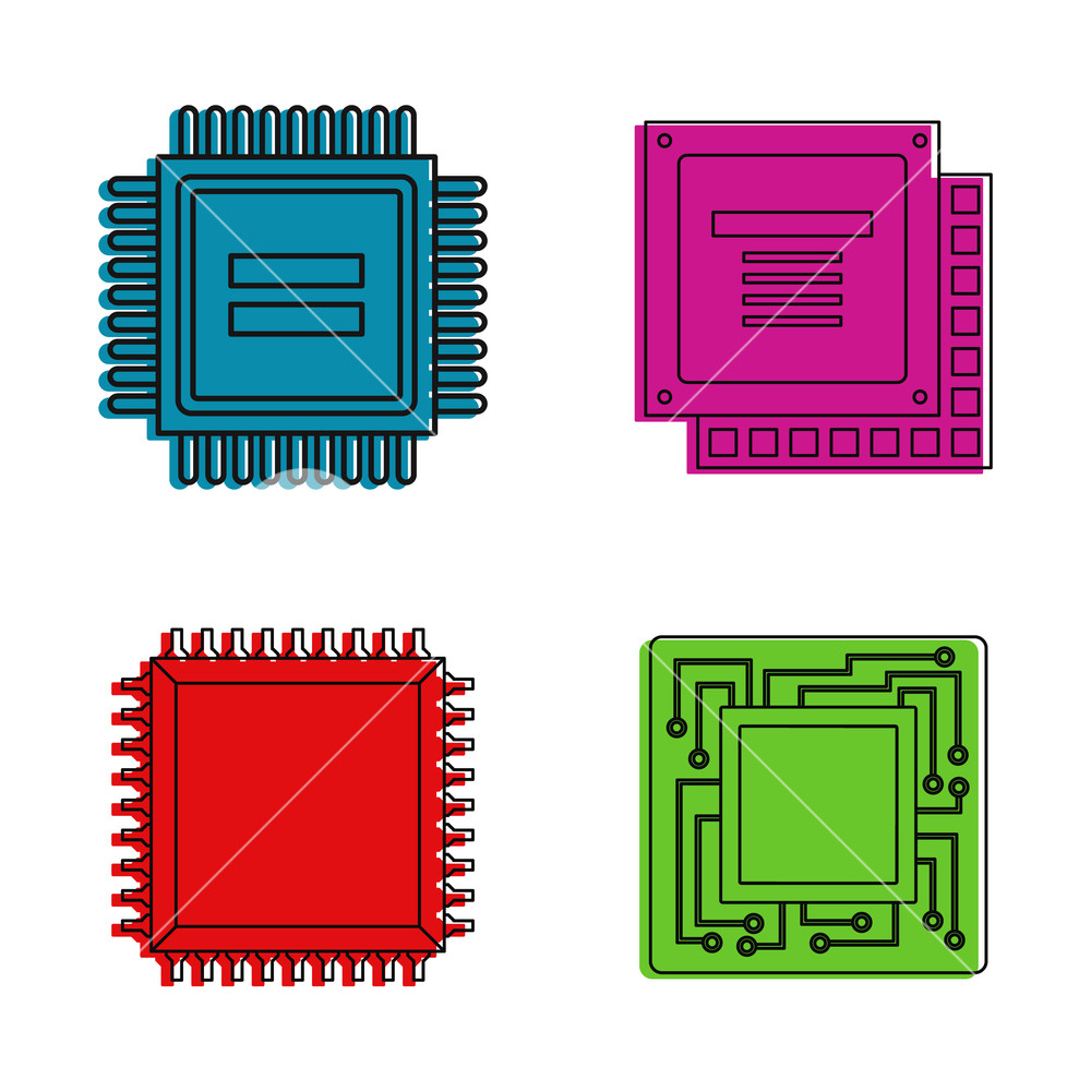 1000x1000 Cpu Icon Set Color Outline Set Of Cpu Vector Icons For Web Design