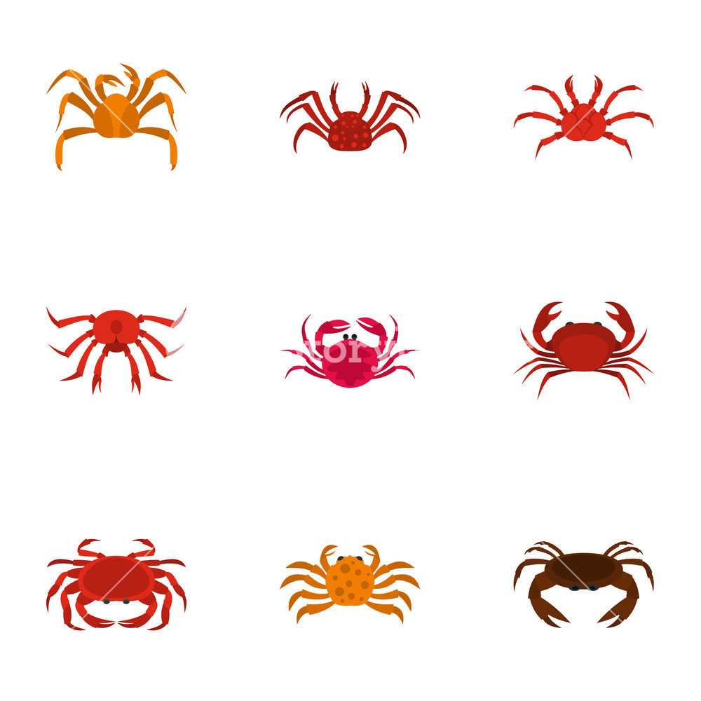 1000x1000 Underwater Crab Icons Set Cartoon Set Of Underwater Crab Vector