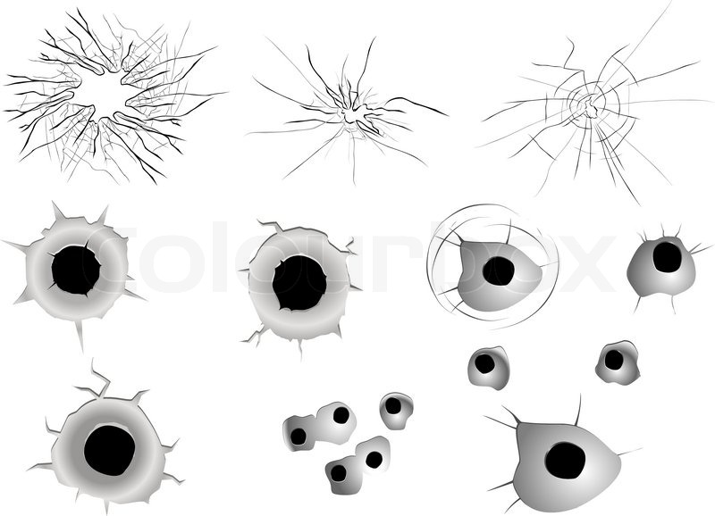 800x578 Cracked Glass And Bullet Holes Set Stock Vector Colourbox