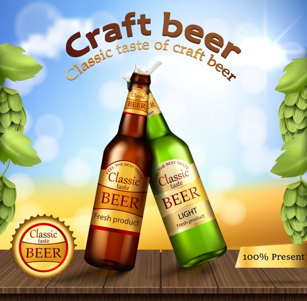 626x613 Glass Green And Brown Bottles With Craft Beer Vector