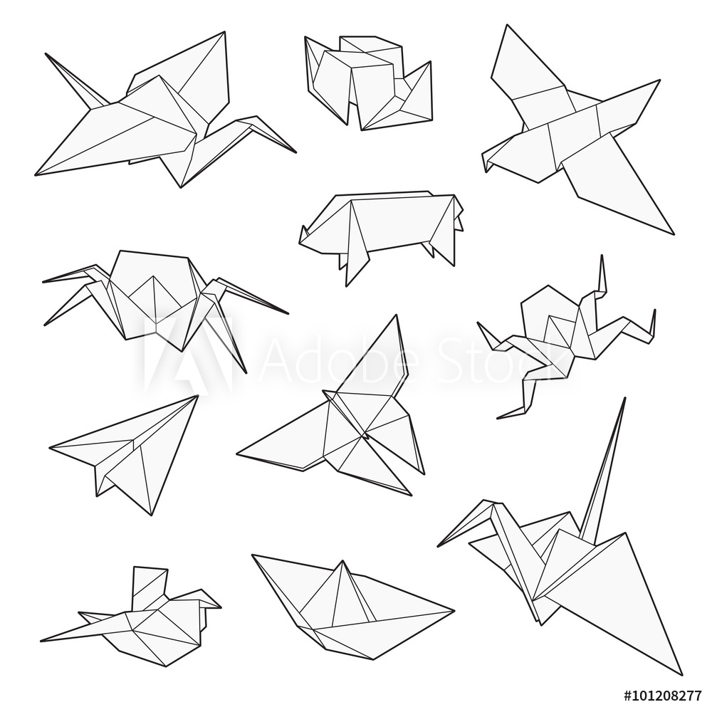 1000x1000 Photo Art Print Origami Vector Set, Crane, Bird, Boat, Paper