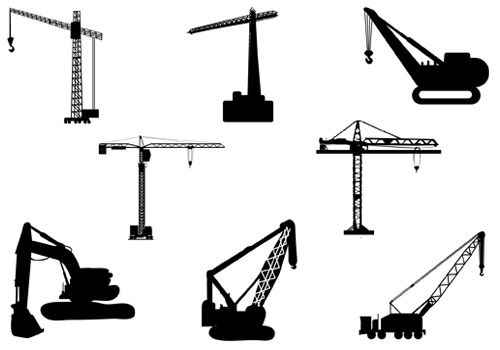 500x350 Cranes And Scaffolding Vector Silhouette Graphics Construction