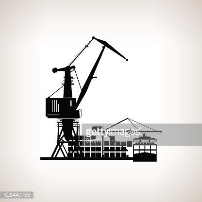 416x416 Silhouette Cargo Container Ship With Cargo Crane Vector