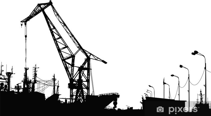 700x388 Vector Silhouette Of The Port Crane Wall Mural