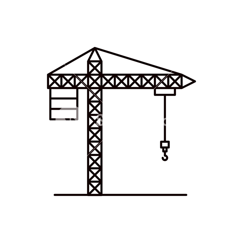 1000x1000 Sketch Silhouette Crane Machinery For Construction Vector