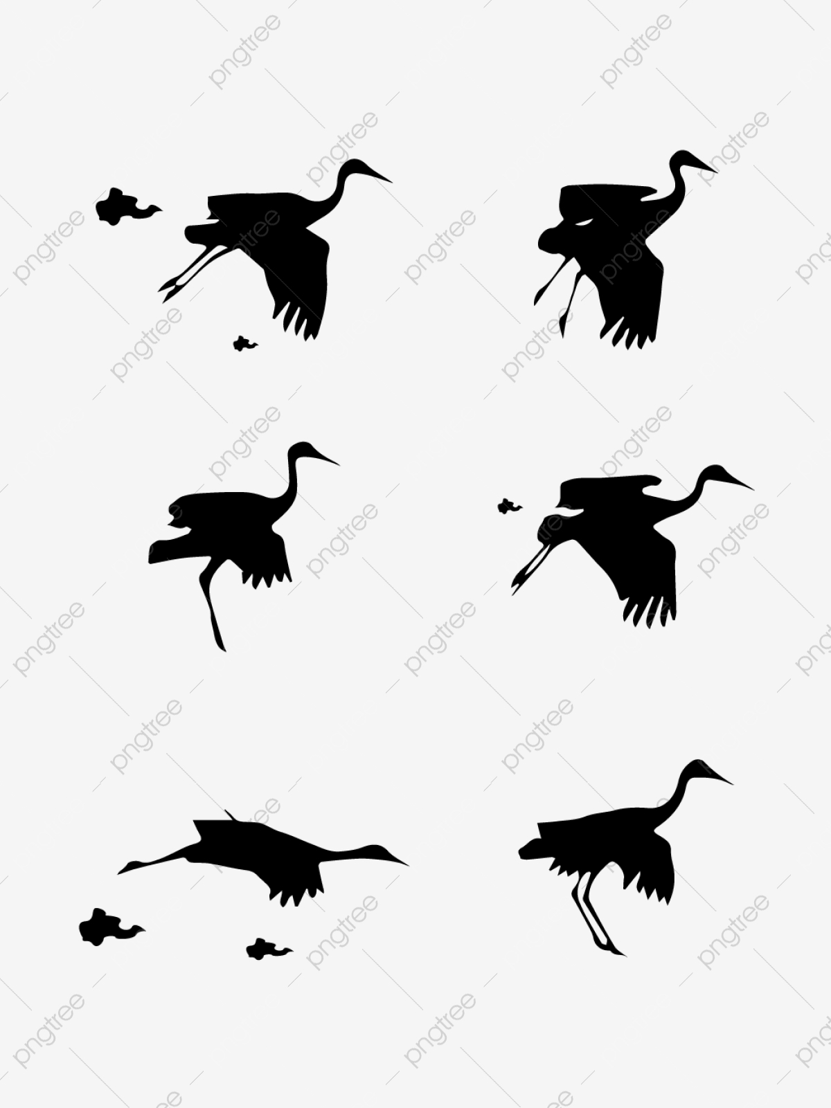 1200x1601 Chinese Wind Crane Silhouette Element Illustration Set, Crane