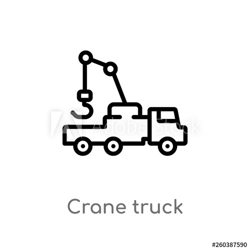 500x500 Outline Crane Truck Vector Icon Isolated Black Simple Line