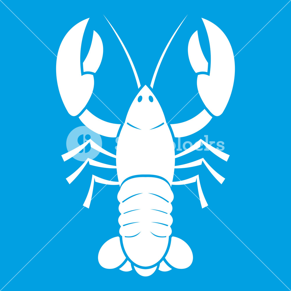 1000x1000 Crawfish Icon White Isolated On Blue Background Vector