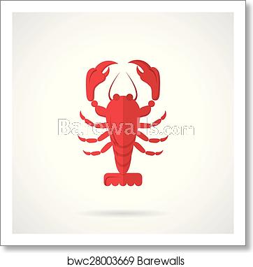 362x382 Red Crawfish Flat Color Vector Icon, Art Print Barewalls Posters