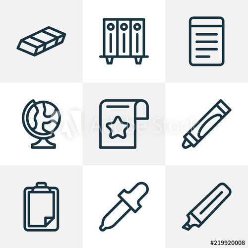 500x500 Stationery Icons Line Style Set With Clipboard, Crayola, Globe