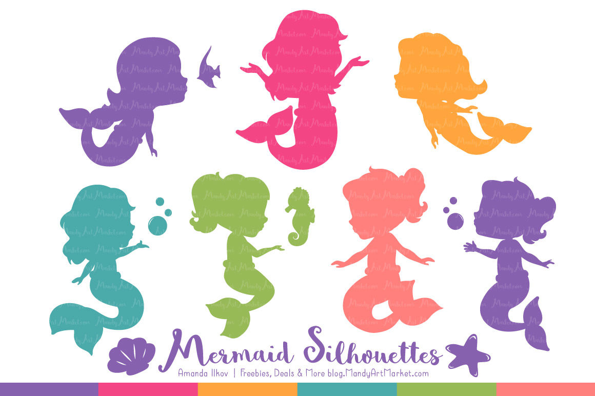 1160x772 Sweet Mermaid Silhouettes Vector Clipart In Crayon Box Girl